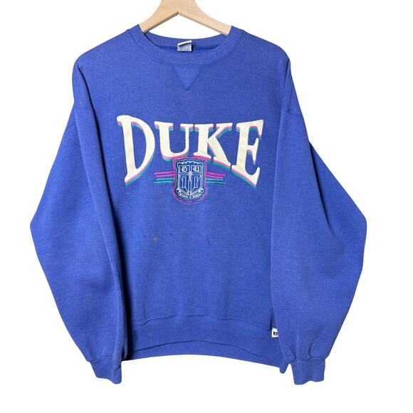 Vintage Russell Athletic Duke Blue Devils Crest Crewneck Sweatshirt Blue USA XL - Picture 1 of 9